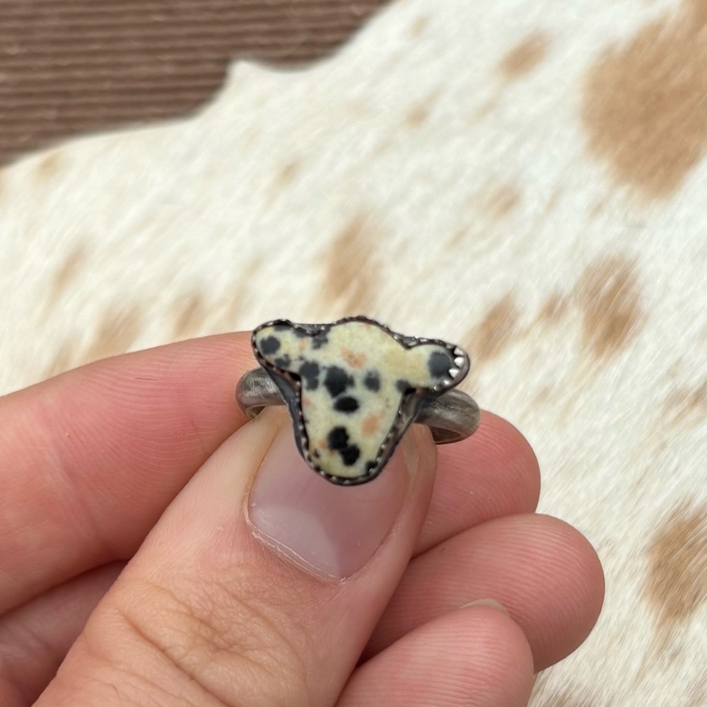 Dalmatian Jasper Cow Ring